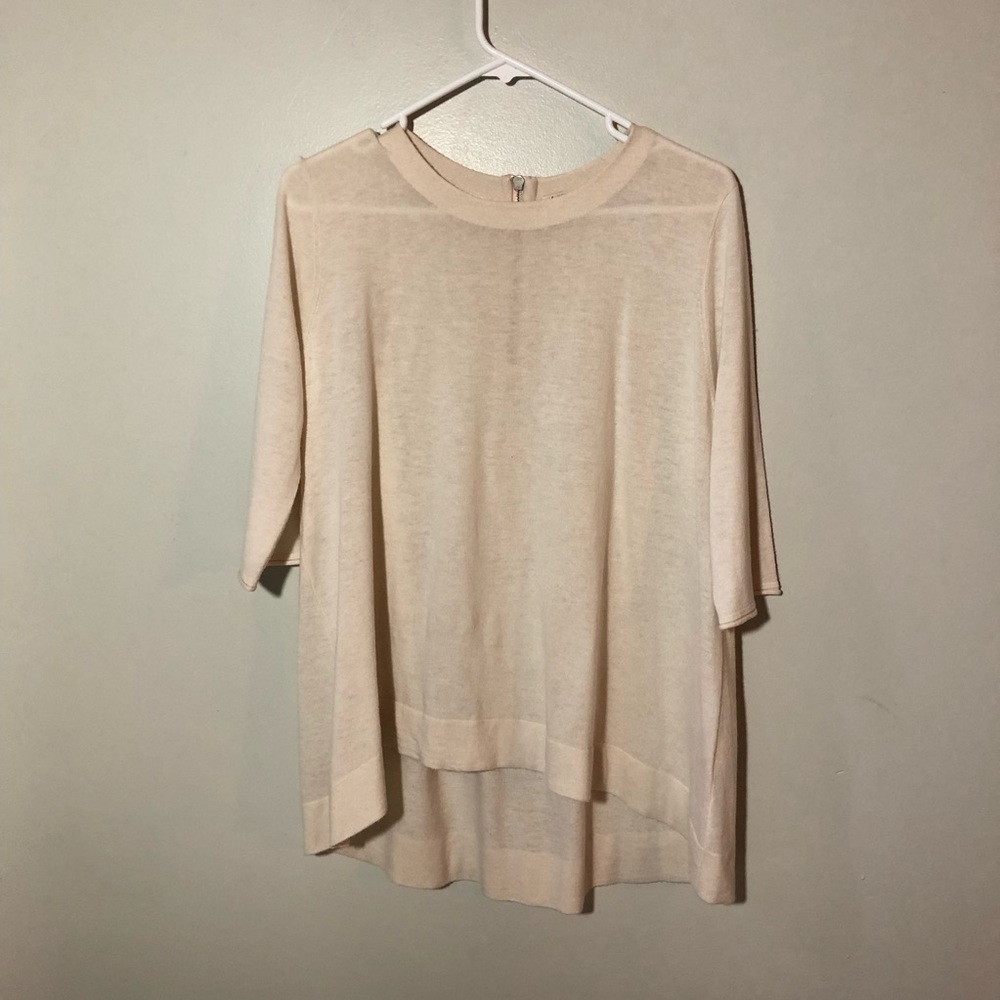 Fjall 100% cashmere cream short sleeve sweater L boxy lagenlook oversized EUC
